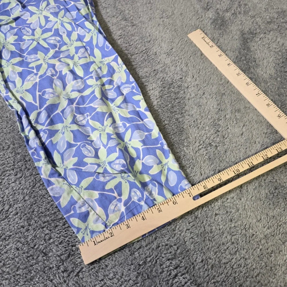 Lilly Pulitzer Girls 14‎ Pajama Pants Blue Green Floral Cotton Crop Drawstring